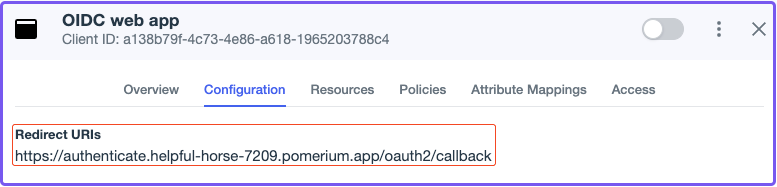 Entering the Pomerium authenticate service URL with the oauth2 callback path in PingOne console